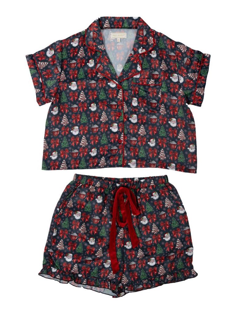 Simply Southern Tree Santa Holiday PJ Shorts & Button Top Set