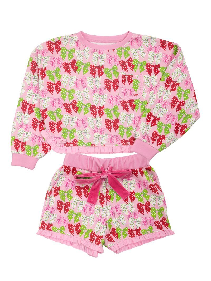Simply Southern Dots Ruffle PJ Shorts &amp; Long Sleeve T-Shirt Set