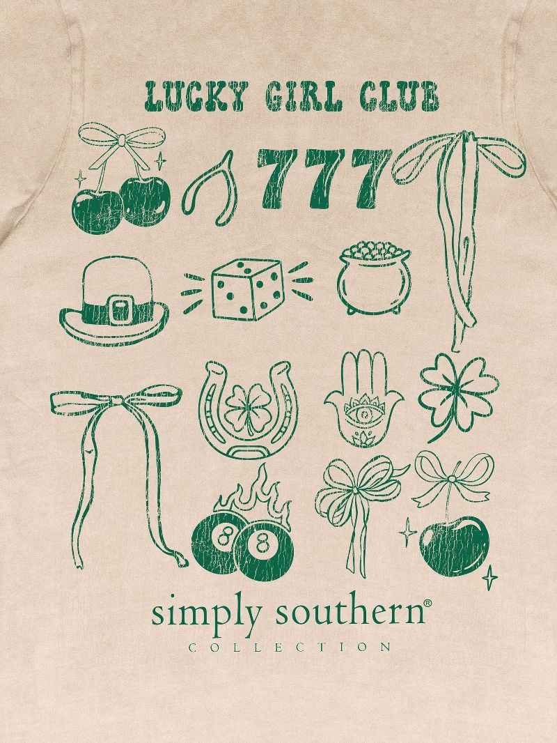 Simply Southern Lucky Girls Club Irish Washed Cream T-Shirt - SimplyCuteTees