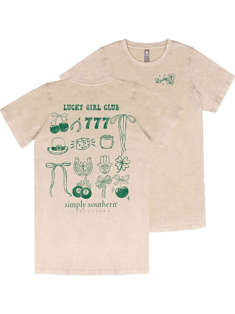 Simply Southern Lucky Girls Club Irish Washed Cream T-Shirt - SimplyCuteTees