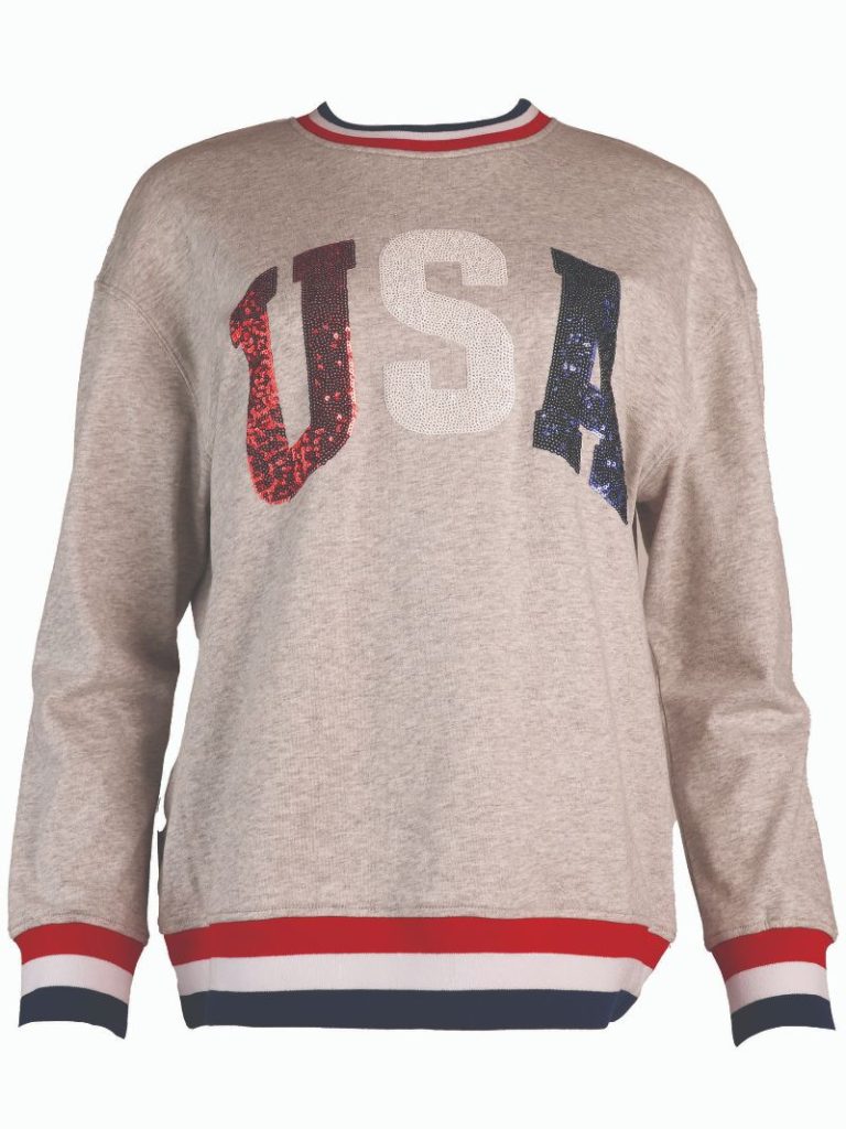 Simply Southern USA Sequins Grey Varsity Crew Sweatshirt