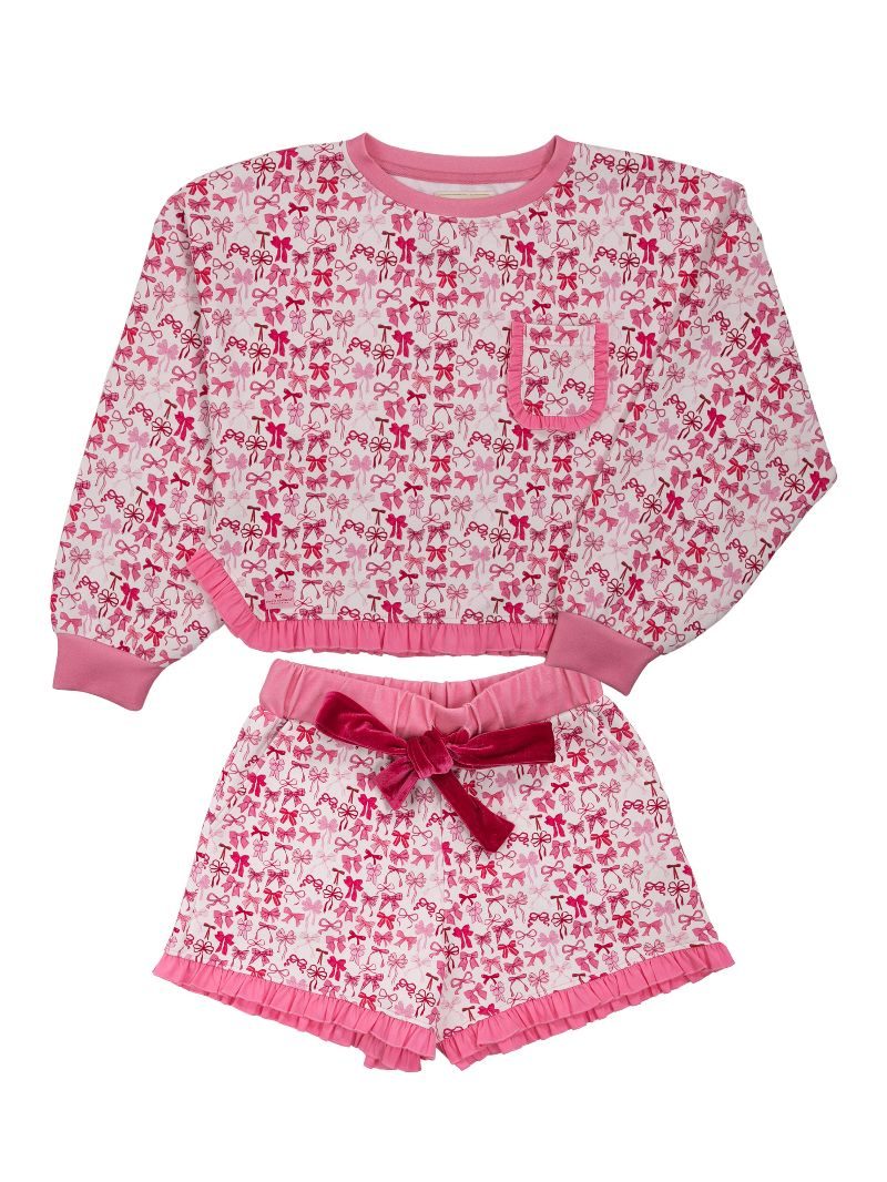 Simply Southern Bow Ruffle PJ Shorts &amp; Long Sleeve T-Shirt Set - SimplyCuteTees