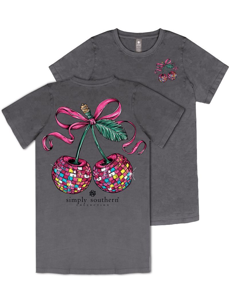 Simply Southern Disco Cherry Washed Coal T-Shirt - SimplyCuteTees