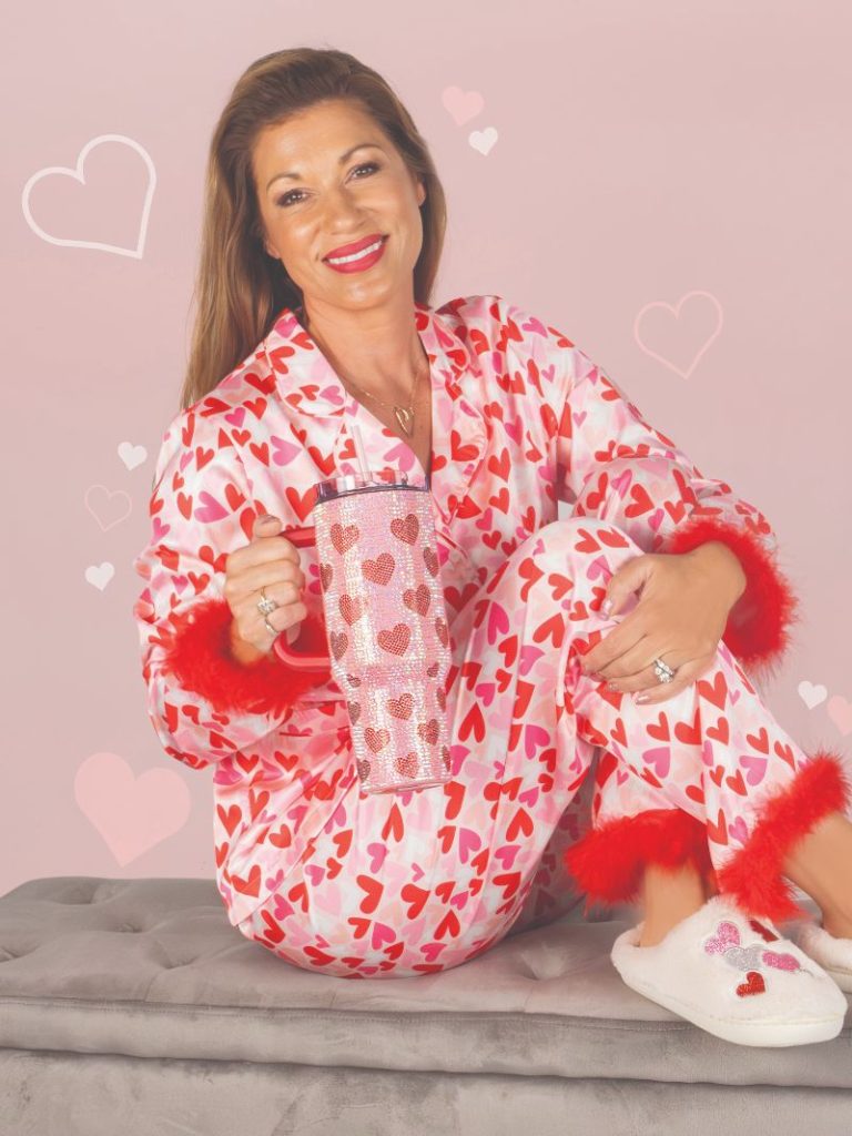 Simply Southern Cozy Feather Hearts Button PJ Pants & T-Shirt Set - SimplyCuteTees
