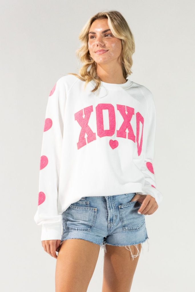Simply Southern XOXO Heart Long Sleeve Crew Sweatshirt - SimplyCuteTees