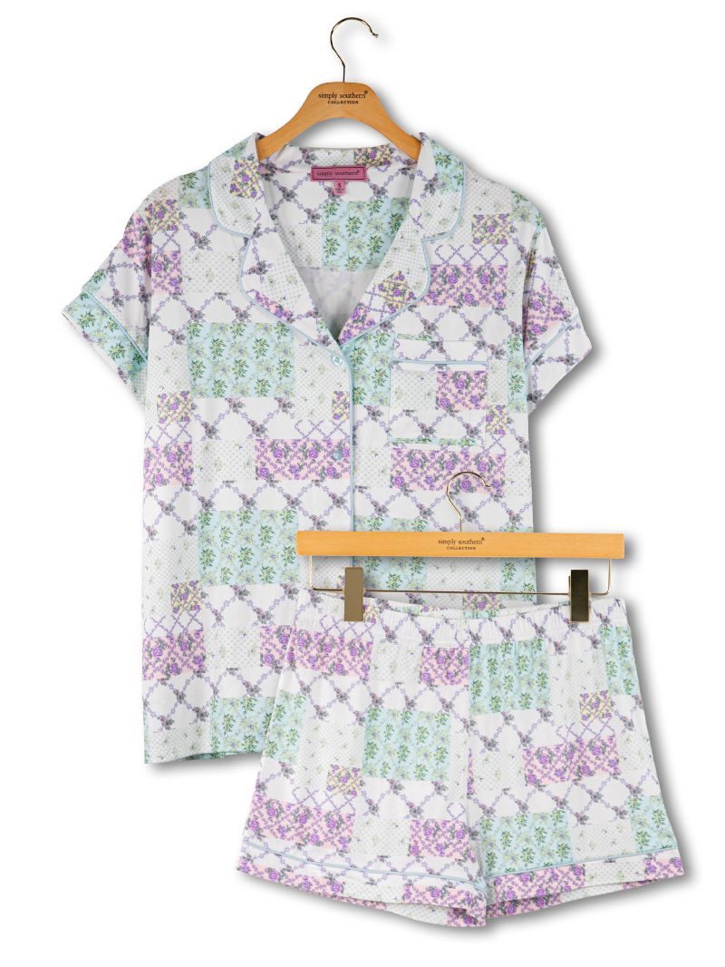 Simply Southern 0126 Button PJ Shorts &amp; T-Shirt Set - SimplyCuteTees