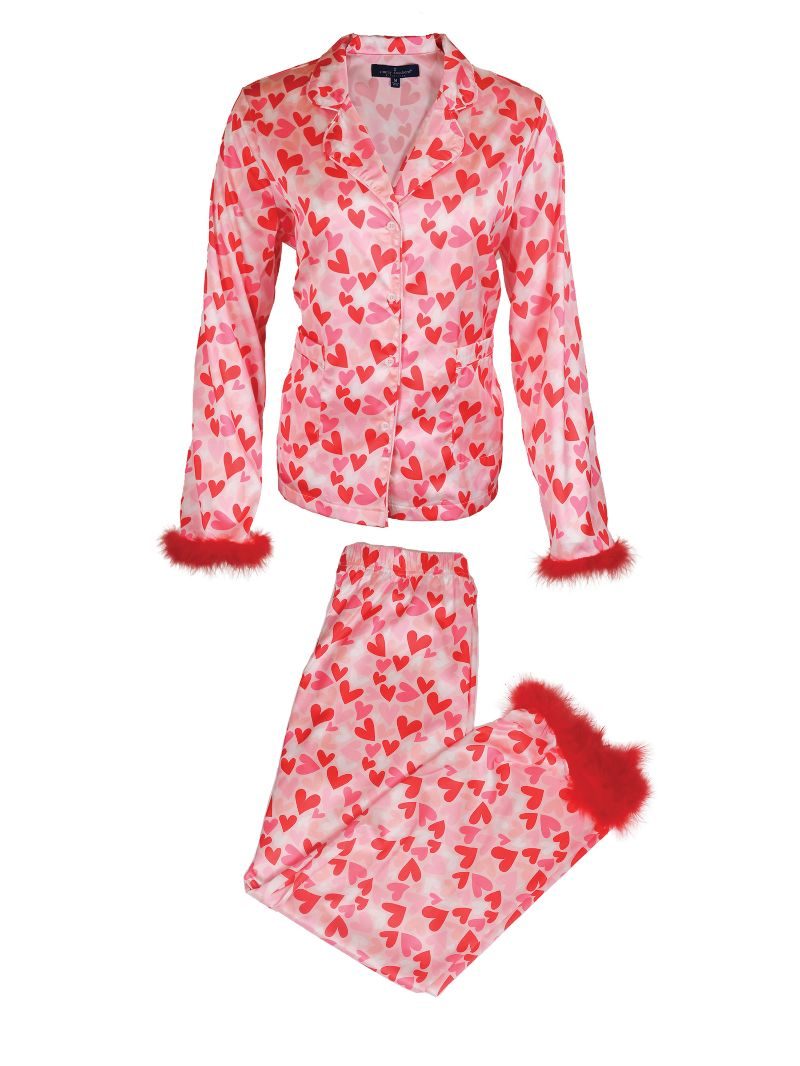 Simply Southern Cozy Feather Hearts Button PJ Pants &amp; T-Shirt Set - SimplyCuteTees