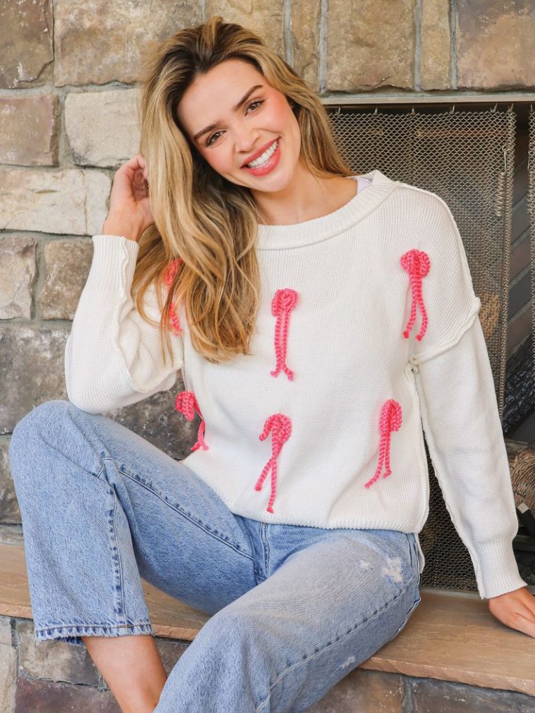 Simply Southern Bows Cable Knit Pullover Sweater