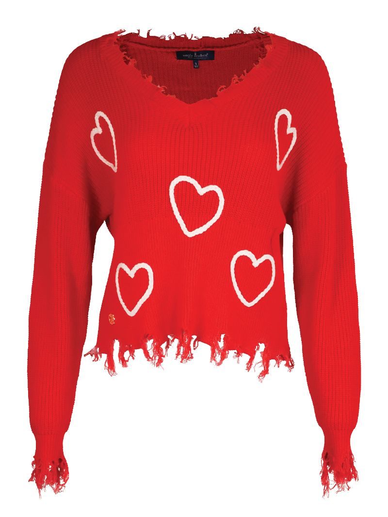 Simply Southern Hearts Distressed Long Sleeve V-Neck Sweatshirt - SimplyCuteTees