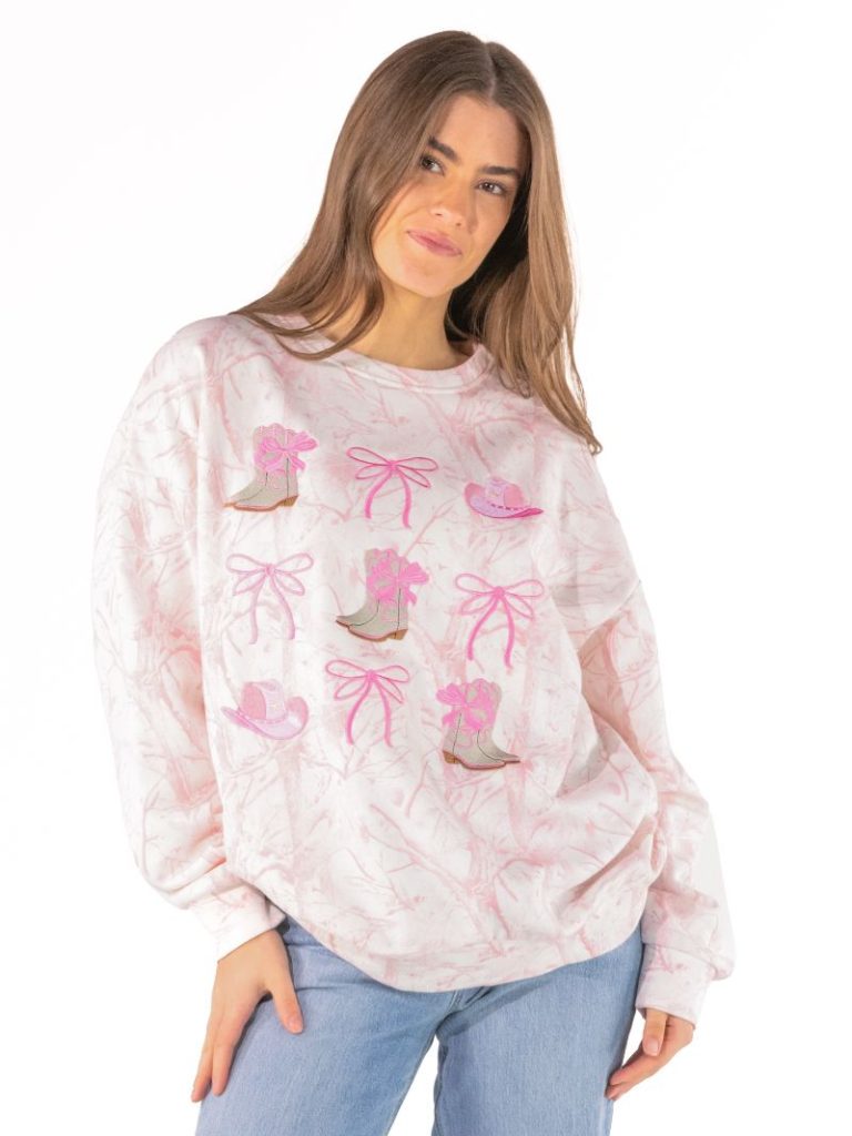 Simply Southern 0226 Pink Camo EVD Embroidered Long Sleeve Crew