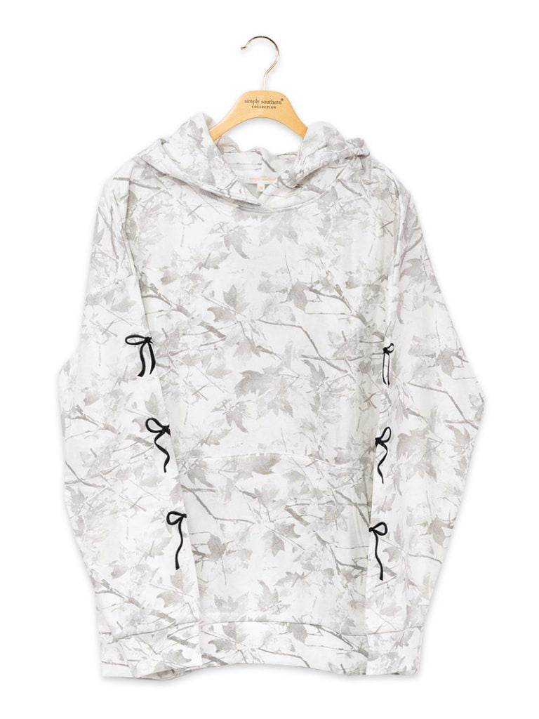 Simply Southern 0226 Bow White Camo Pattern Alice Long Sleeve Hoodie