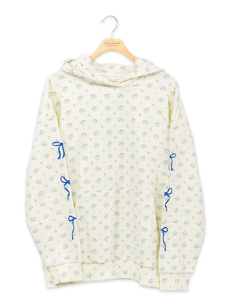 Simply Southern Bow Blue Flower Pattern Alice Long Sleeve Hoodie