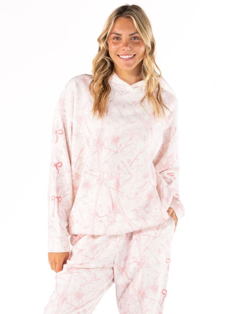 Simply Southern Bow Pink Camo Pattern Alice Long Sleeve Hoodie