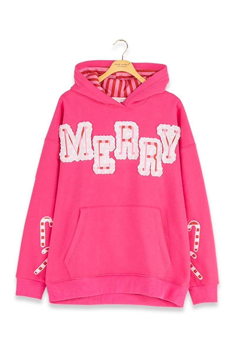 Simply Southern 0226 Merry Holiday Appliqué Long Sleeve Hoodie
