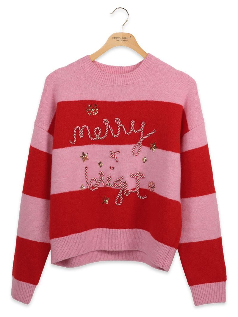 Simply Southern 0226 Stripe Holiday Soft Long Sleeve Sweatshirt