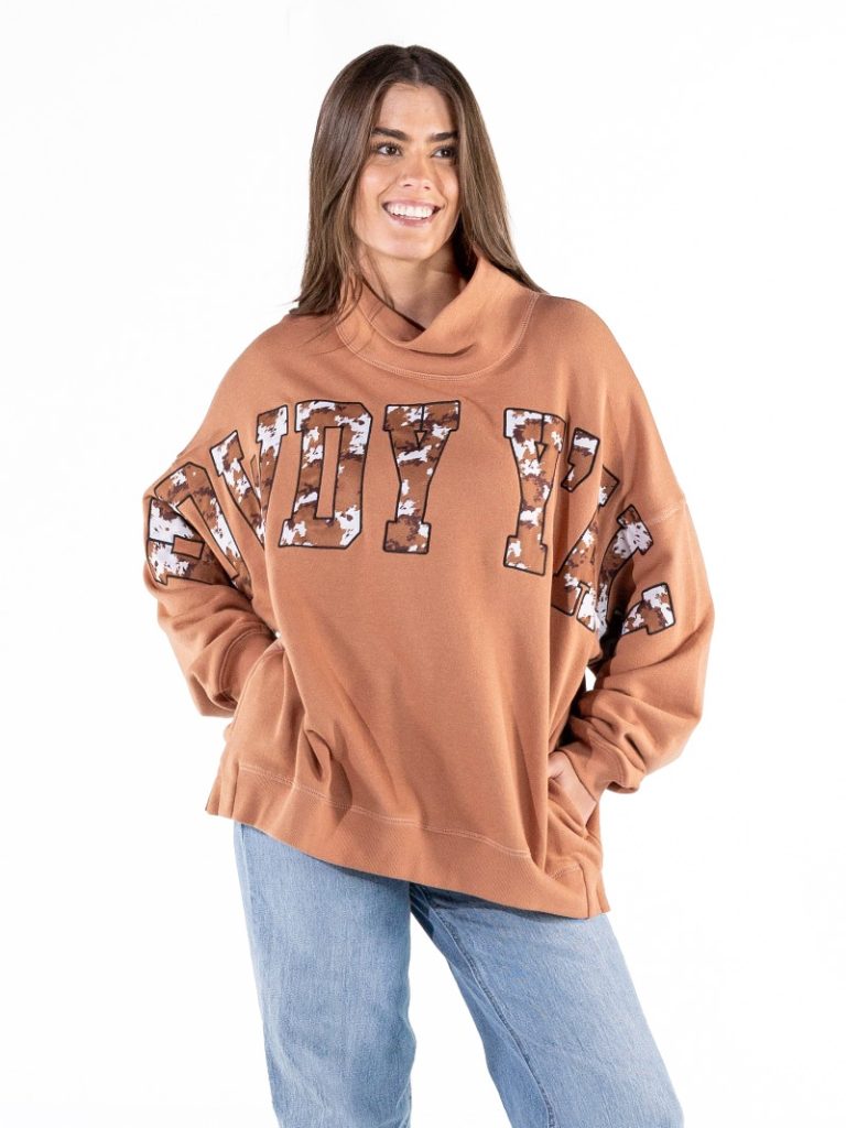 Simply Southern Howdy Mock Neck Pullover Crew Oversized Sweatshirt