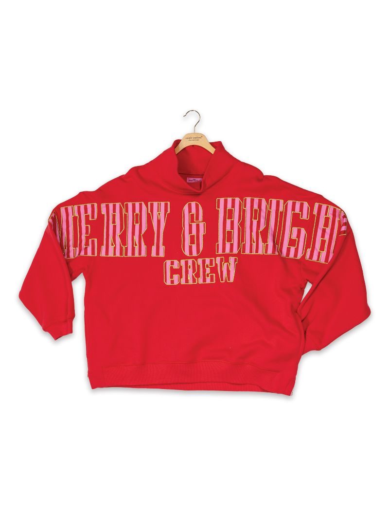 Simply Southern Merry Holiday Mock Neck Pullover Crew Oversized Sweatshirt