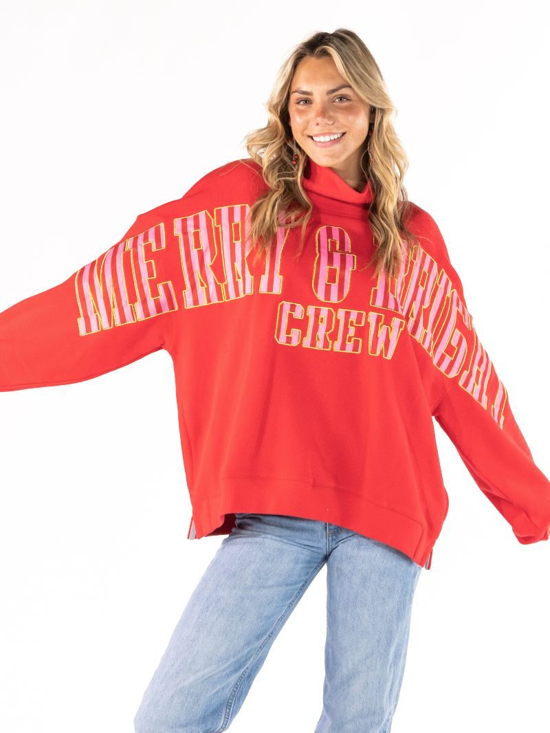 Simply Southern Merry Holiday Mock Neck Pullover Crew Oversized Sweatshirt
