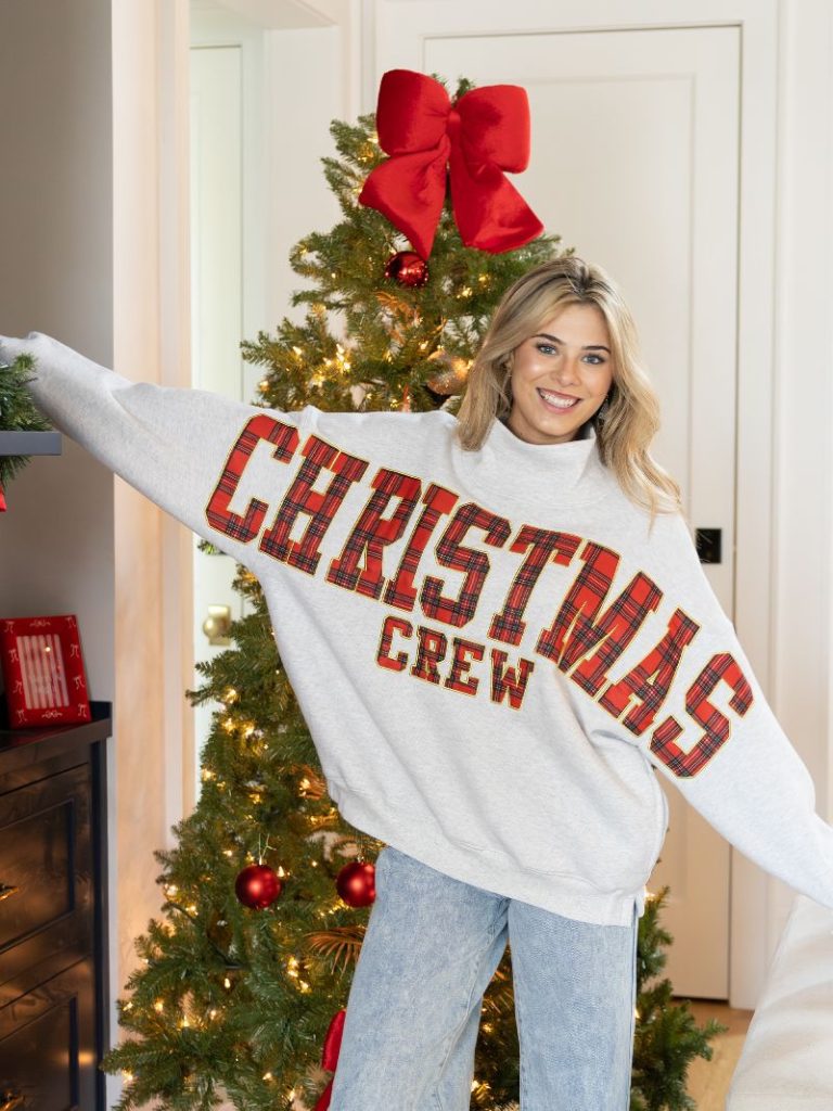 Simply Southern Christmas Crew Holiday Mock Neck Pullover Crew Oversized Sweatshirt
