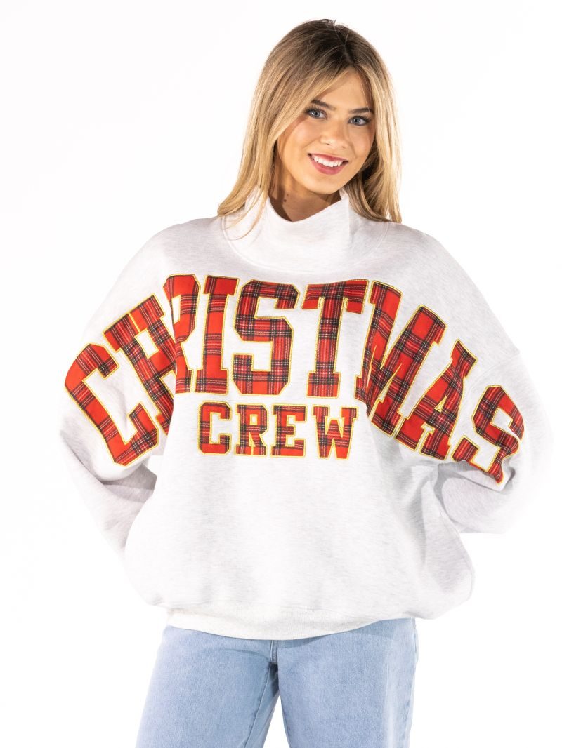 Simply Southern Christmas Crew Holiday Mock Neck Pullover Crew Oversized Sweatshirt
