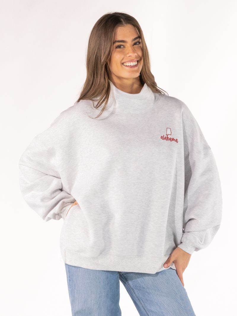Simply Southern Alabama Mock Neck Pullover Crew Oversized Sweatshirt