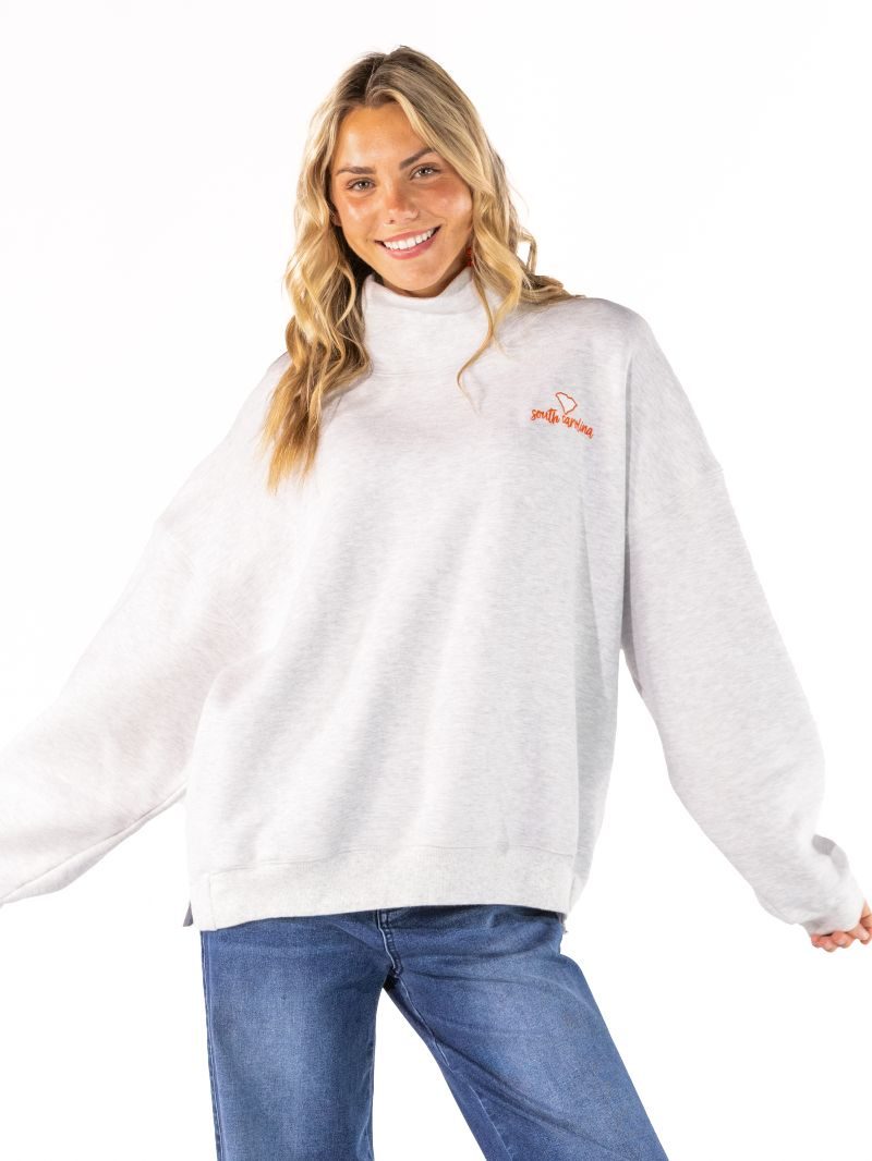 Simply Southern Orange South Carolina Mock Neck Pullover Crew Oversized Sweatshirt