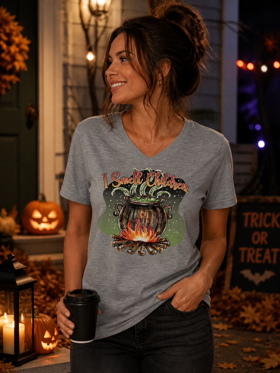 SALE Sassy Frass I Smell Children Hocus Pocus Fall V-Neck Canvas T-Shirt