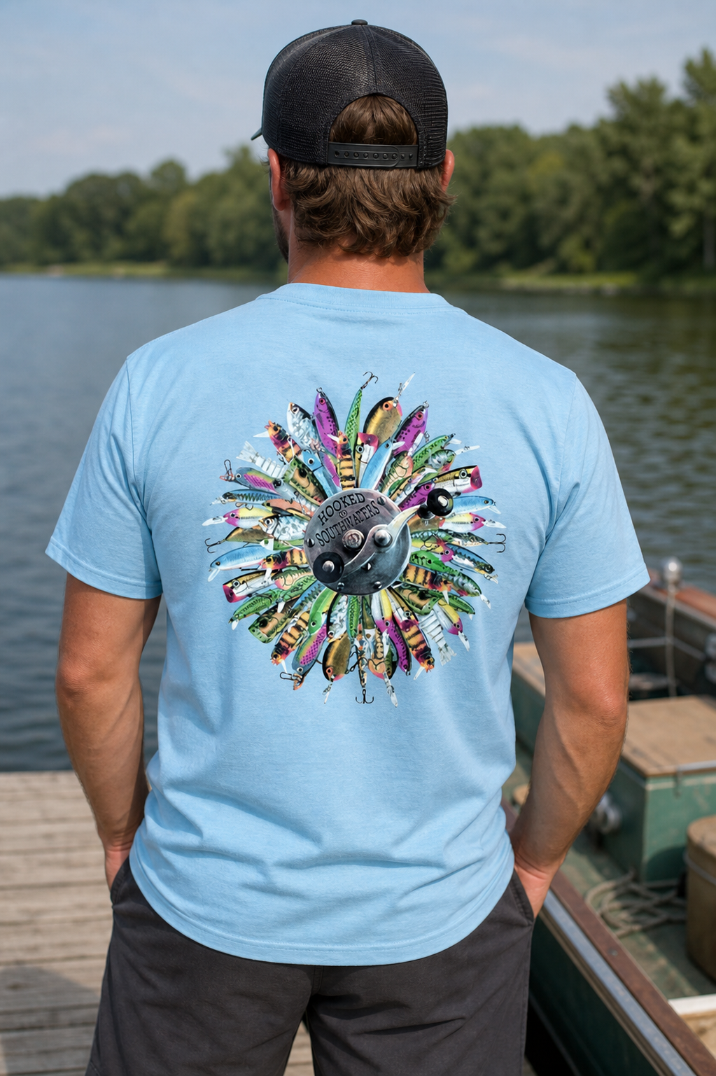 Backwoods South Waters Hooked On Fishing Lures Bright Comfort Colors Unisex T Shirt