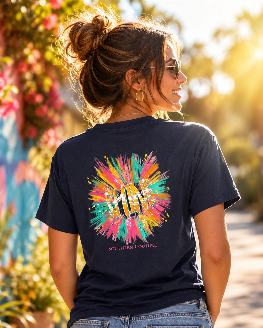 Southern Couture Classic Shine Burst Navy T-Shirt