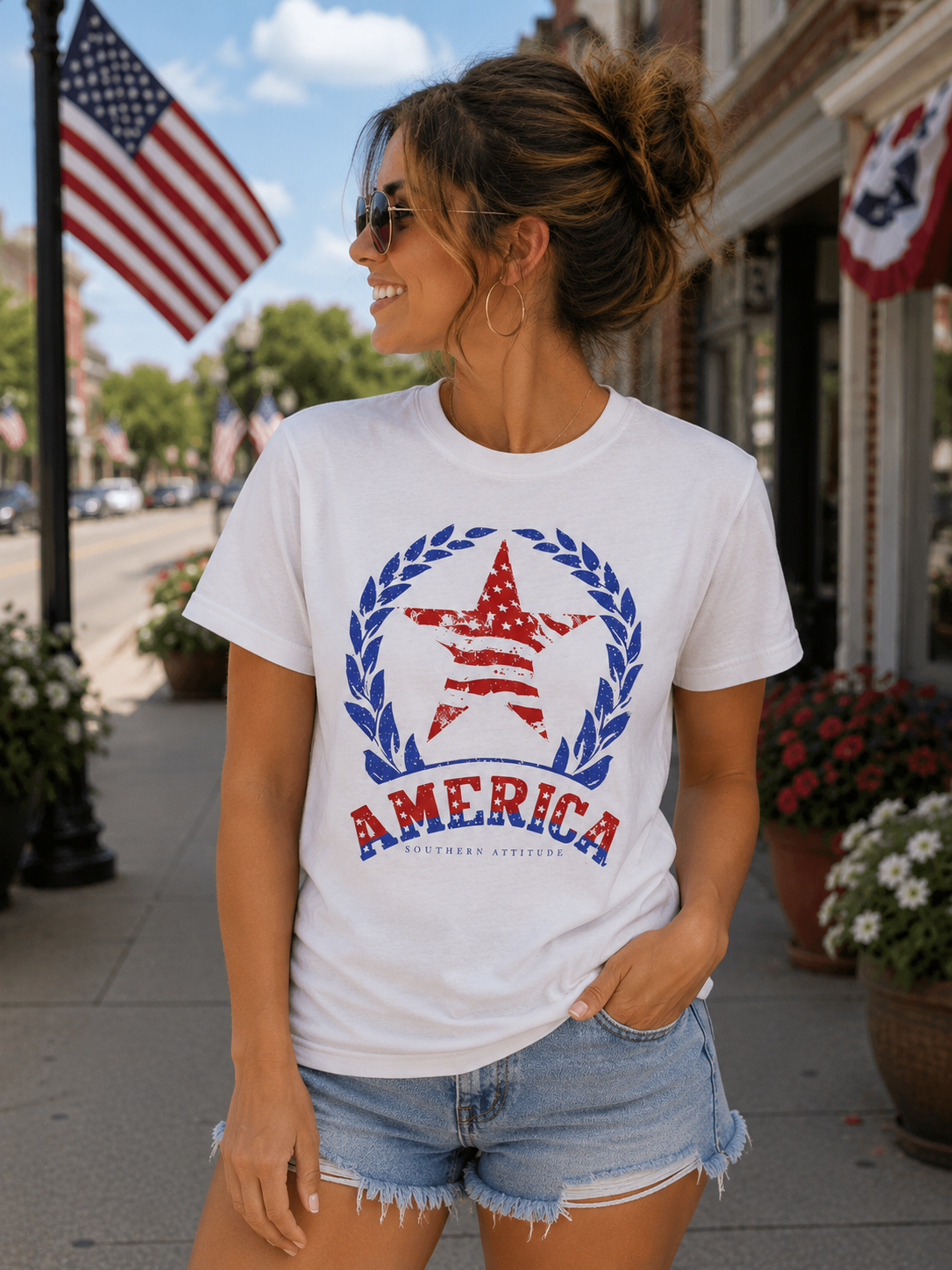 Southern Attitude Preppy USA Star Flag T-Shirt