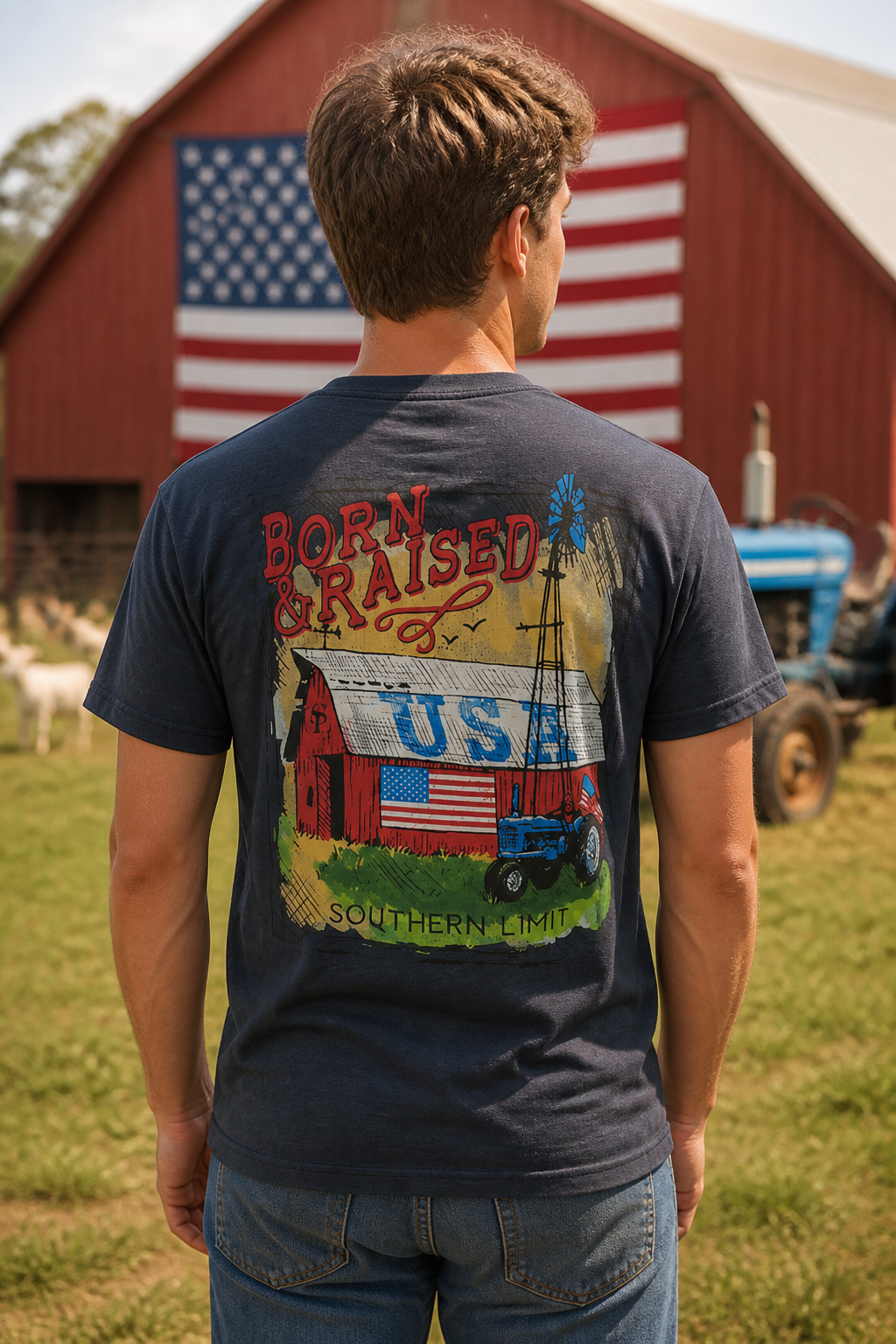 Southern Limits USA Born & Raised Tractor Barn Unisex T-Shirt