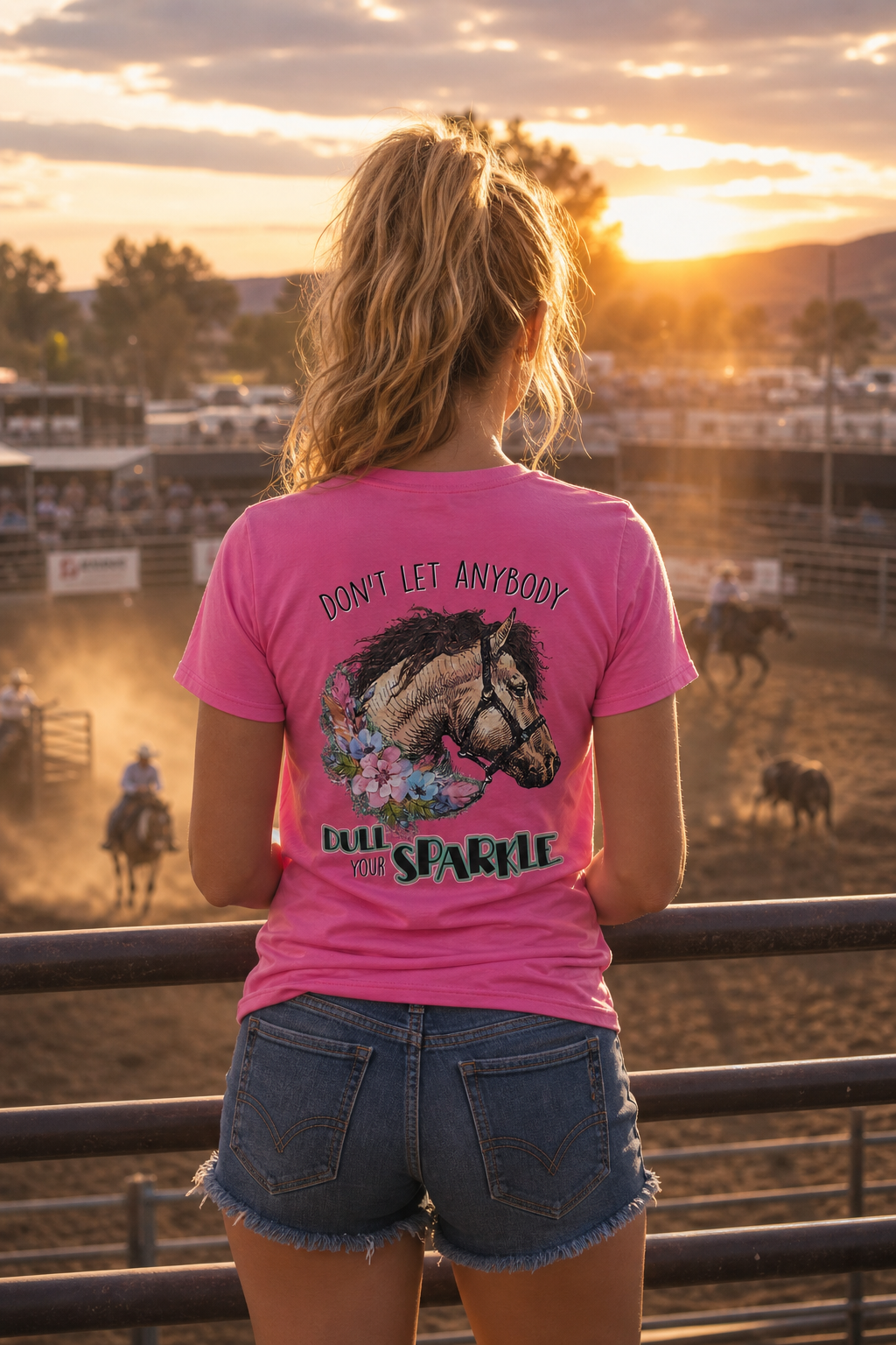 Southern Chics Horse Don't Let Anyone Dull Your Sparkle Girlie Bright T Shirt