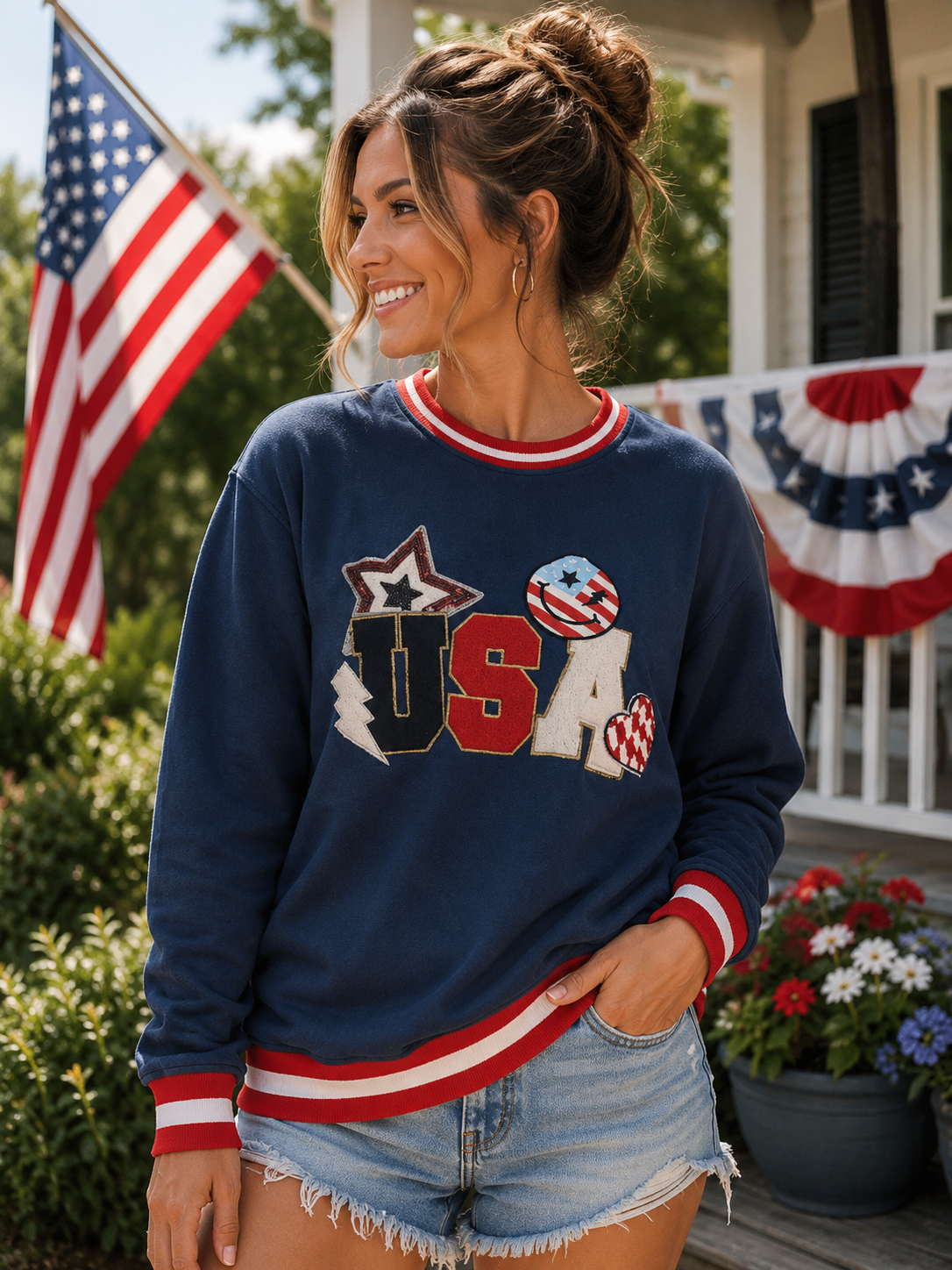 Simply Southern USA Navy Varsity Crew Sweatshirt