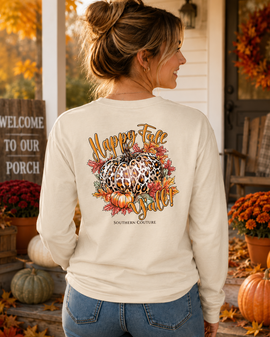 Southern Couture Classic Happy Fall Yall Fall Long Sleeve T-Shirt