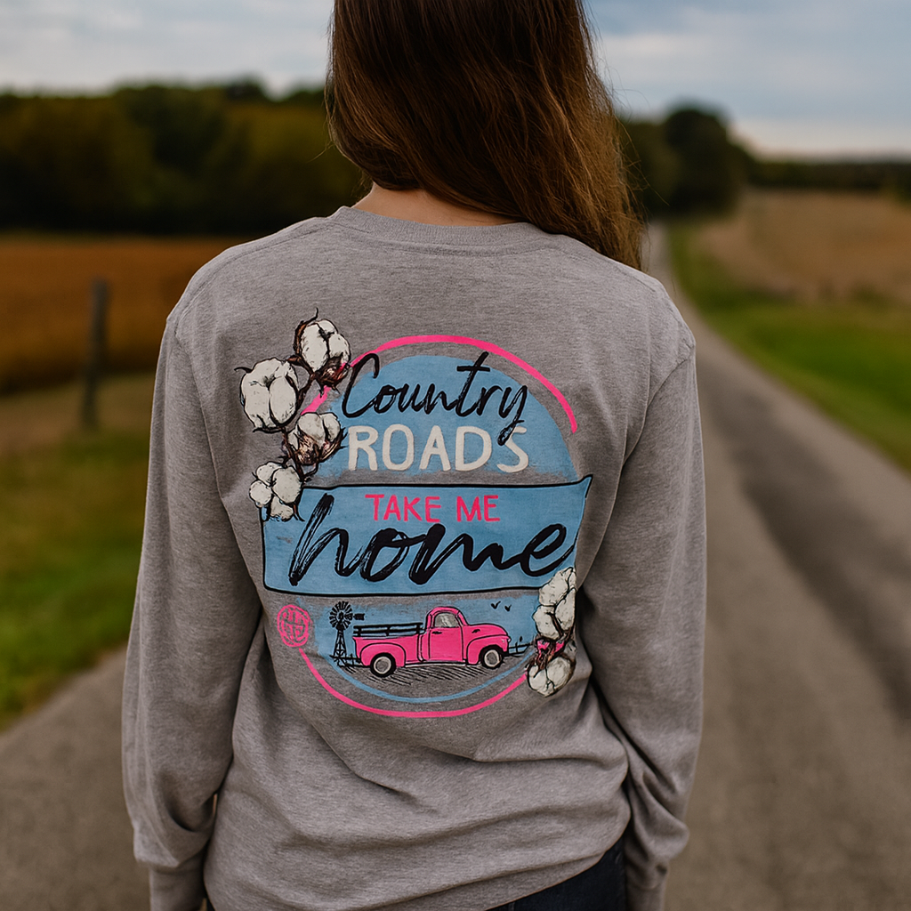Girlie Girl Originals Country Roads Cotton Long Sleeves T Shirt - SimplyCuteTees