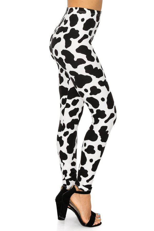 Black &amp; White Cow Print Soft Lounge Leggings Pants
