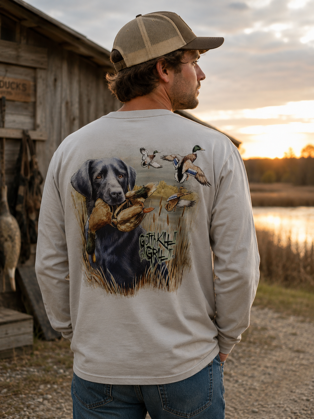 Gotta Kill It To Grill It Lab Duck Unisex Long Sleeve Performance T-Shirt