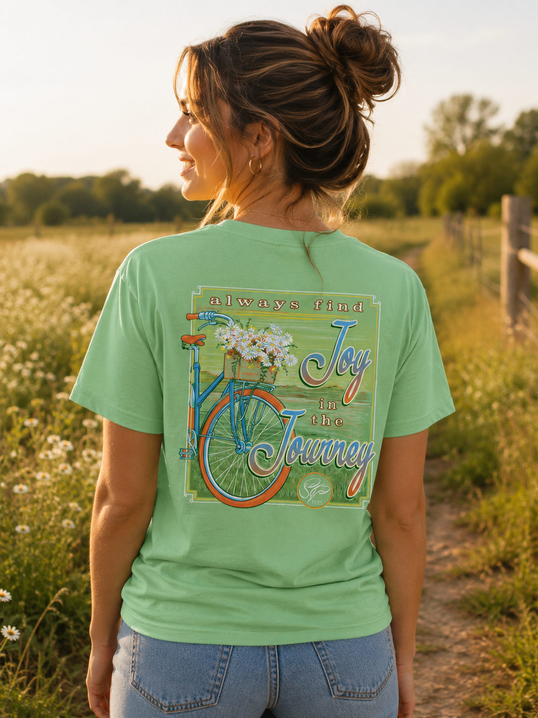 SALE Sassy Frass Always Find Joy in the Journey Bicycle Girlie Bright T Shirt