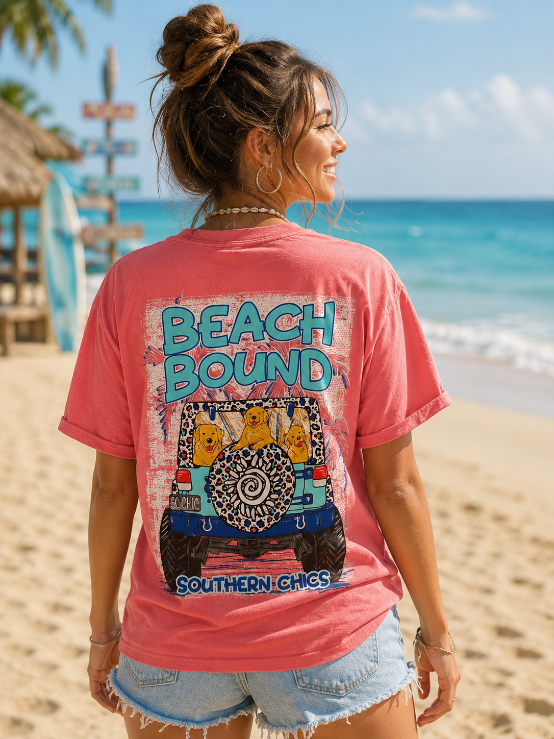 Southern Chics Apparel Beach Bound Dog Comfort Colors Girlie Bright T Shirt