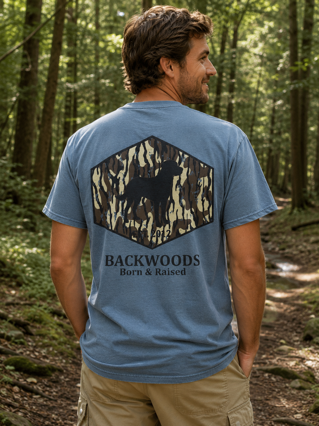 Backwoods Born & Raised Camo Dog Comfort Colors Unisex T-Shirt
