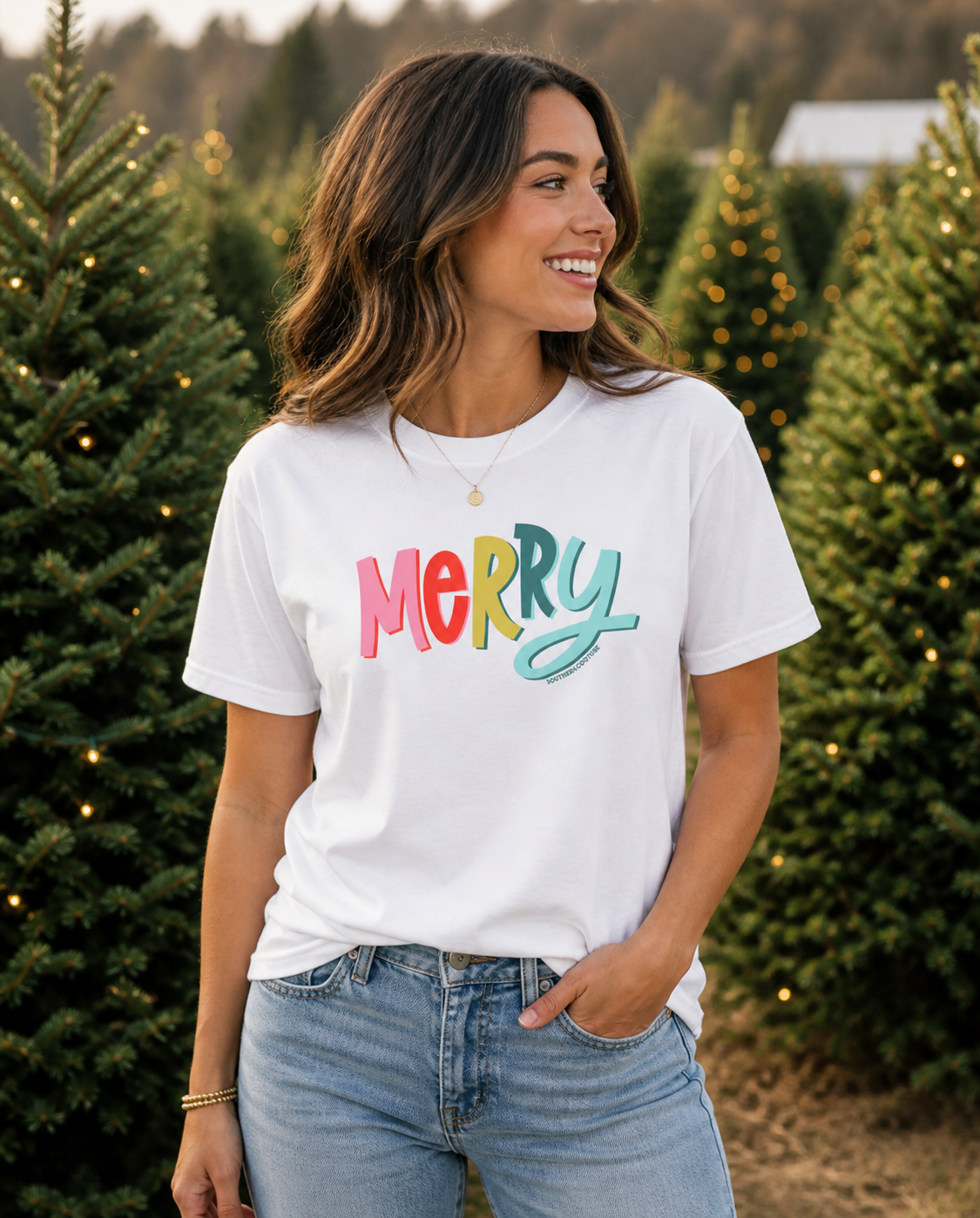 Southern Couture Colorful Merry Holiday Soft T-Shirt