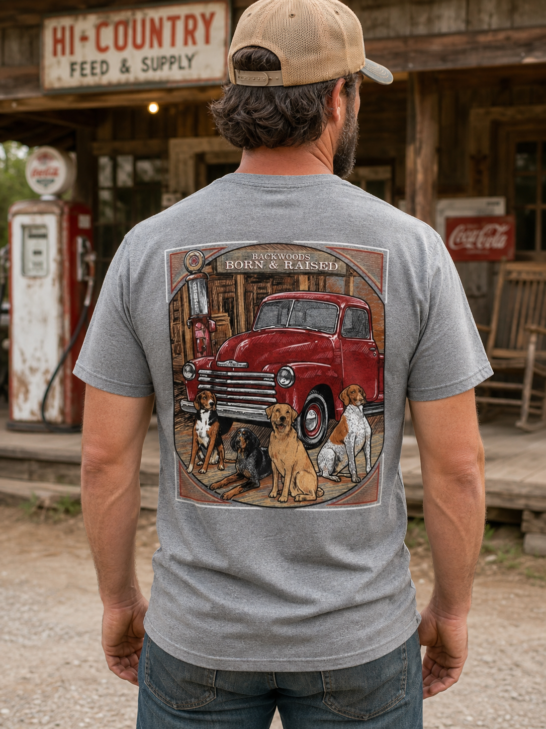 Backwoods Born & Raised Country Truck Lab Dogs Unisex Bright T Shirt