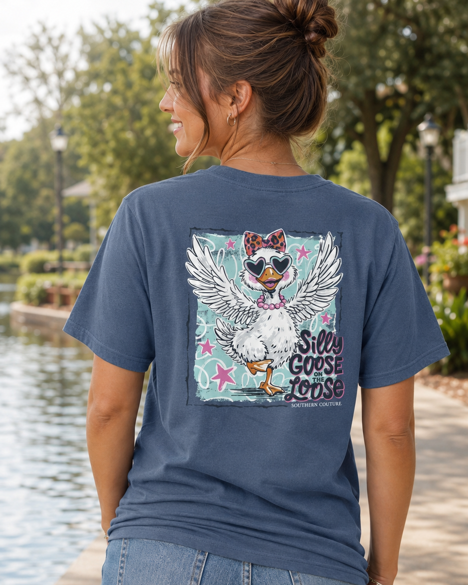 Southern Couture Classic Silly Goose Indigo T-Shirt