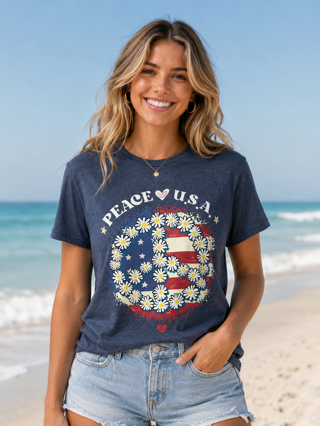 Girlie Girl Lulu Mac Peace USA Canvas T-Shirt