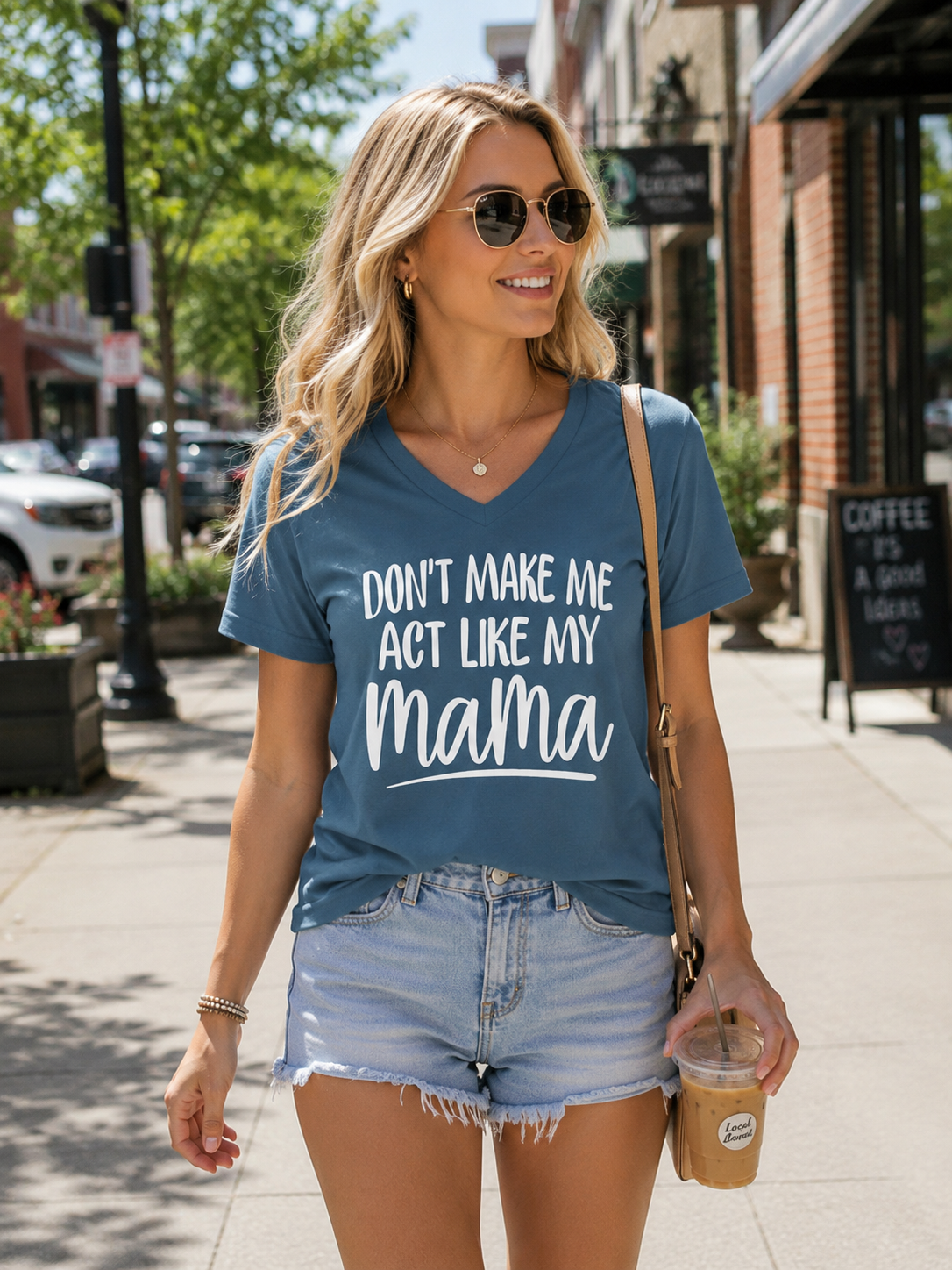 SALE Sassy Frass Act Like My Mama V-Neck Canvas T-Shirt