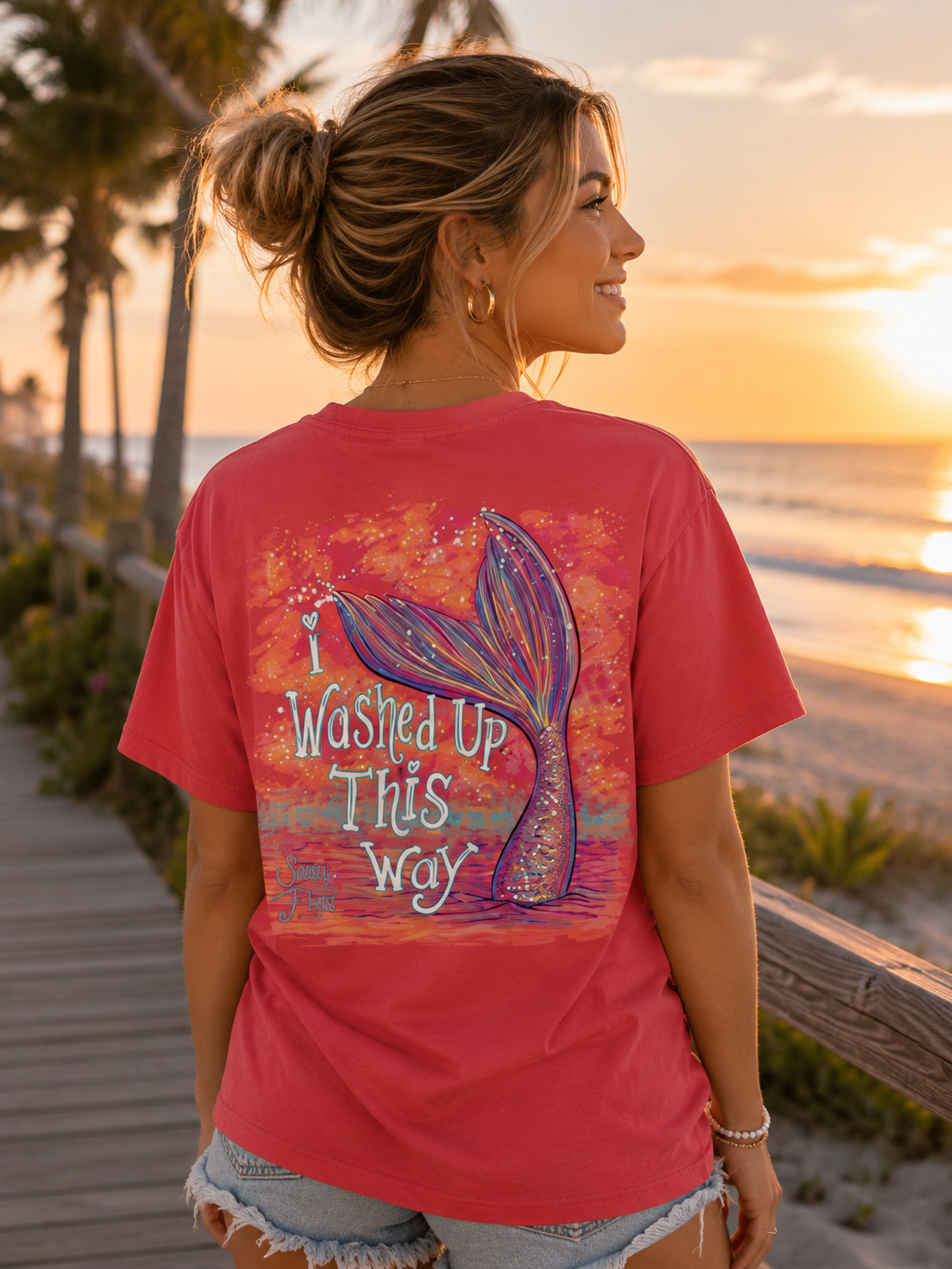 Sassy Frass I Washed Up This Way Mermaid Tail Bright Girlie T Shirt