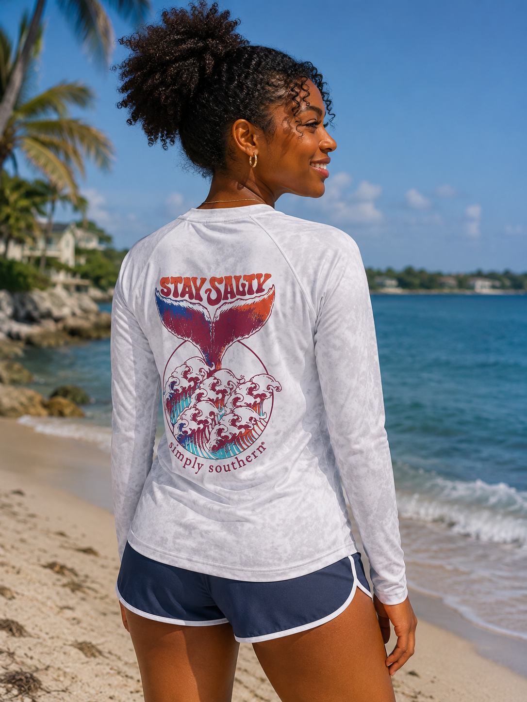 Simply Southern Salty Beach Rash Guard Swim UV Protection Long Sleeve T-Shirt