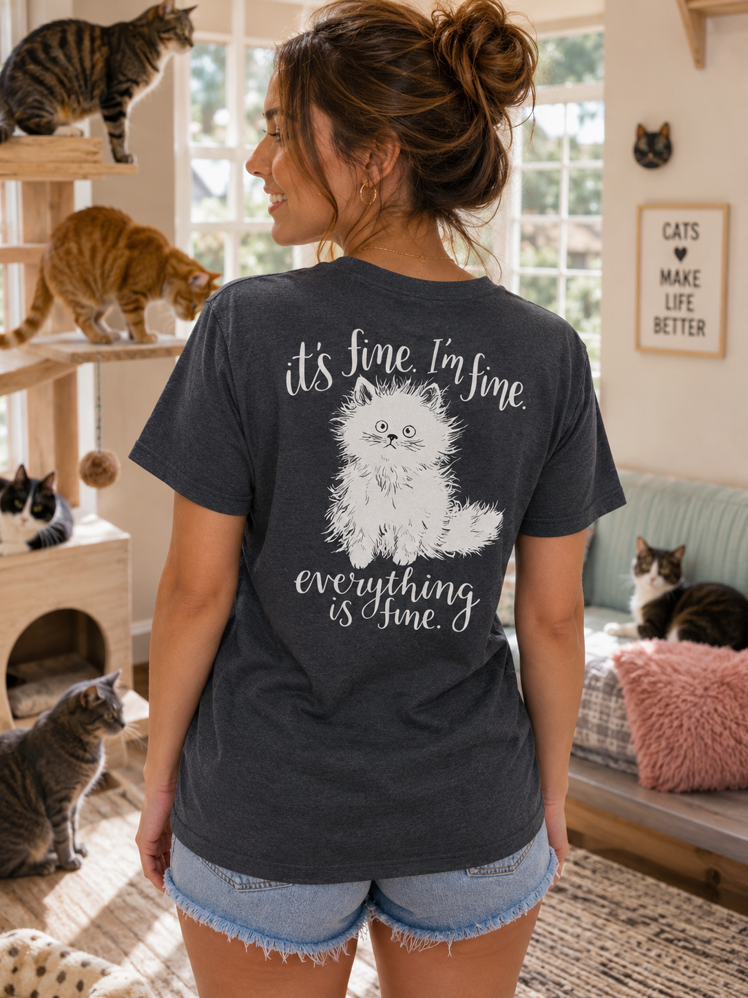 Southern Attitude Everything Is Fine Cat T-Shirt