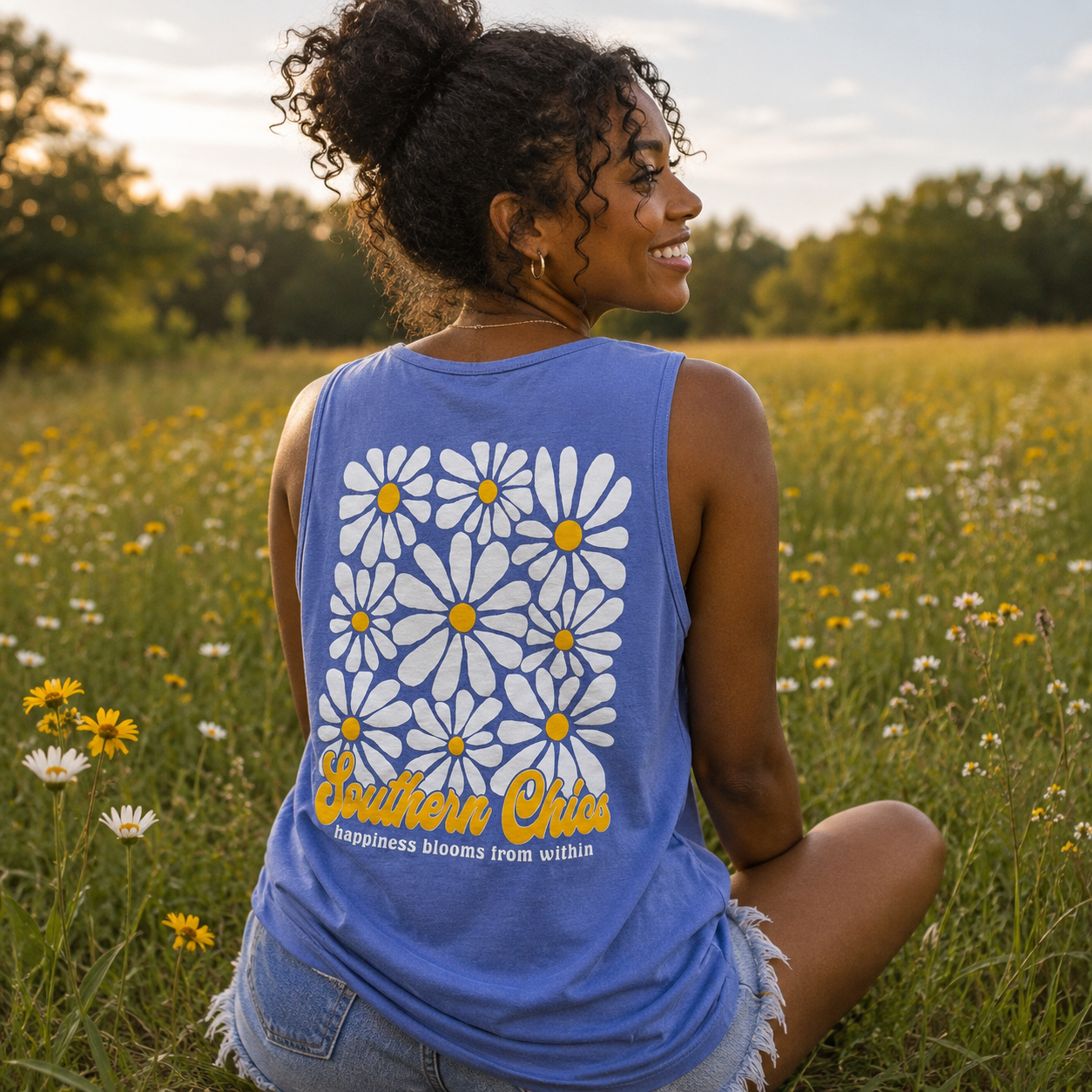 Southern Chics Happiness Blooms Comfort Colors Tank Top