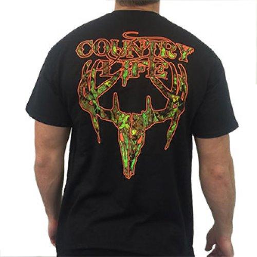 Sale Country Life Outfitters Black &amp; Orange Camo Realtree Deer Skull Head Hunt Vintage Unisex Bright T Shirt - SimplyCuteTees